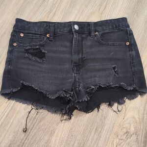 American Eagle Outfitters Distressed Black Jean Shorts Size 6 High Rise Shortie